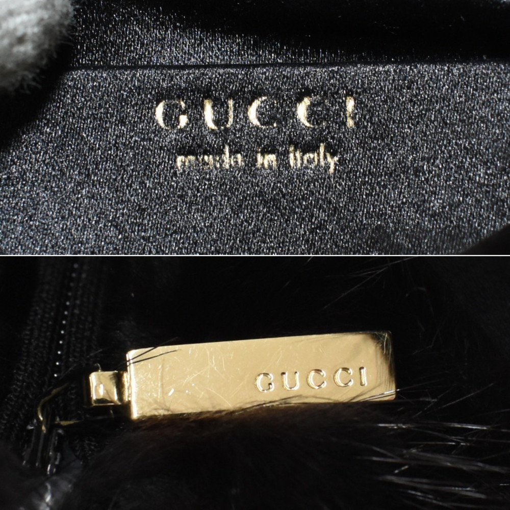 Gucci Handbag Mini Bag Pouch Mink Fur Satin Black - Picture 9 of 9